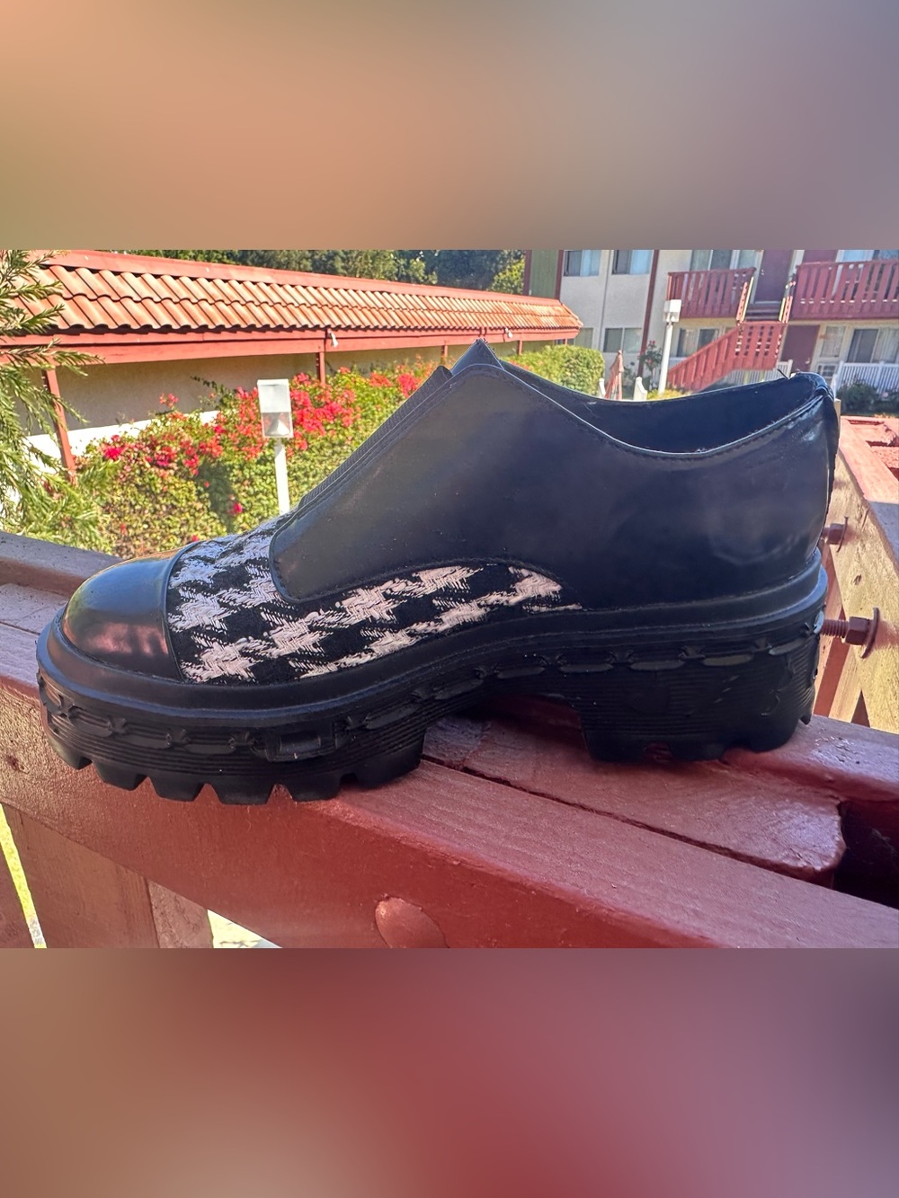Karl Lagerfeld Lakely Black Patent & Houndstooth Tweed Platform Loafer - Picture 5 of 12